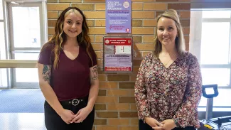 Pictured left to right are Meghan Vieth, from Wisconsin Voices for Recovery, and Kate Demerse, UW-Platteville dean of students.