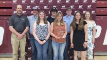 Pictured L-R: Dr. Chris Baxter (coach), Brock Stringfield, Emily Lovett, Jake Scheckel, Alia Meiners, Luke Van Donsel, Emily Lovett, Andrea Noll