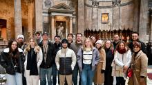 Students and professors pictured at the Pantheon.