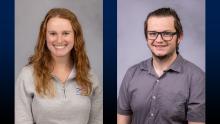 Headshots of smiling admission counselors Jackie Sutton (left) and Kyle Munholland (right)
