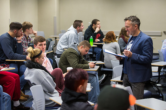 A group of UW-Platteville political science students attending a lecture