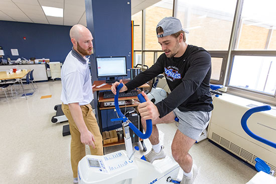 UW-Platteville students use exercise bikes in the health lab.