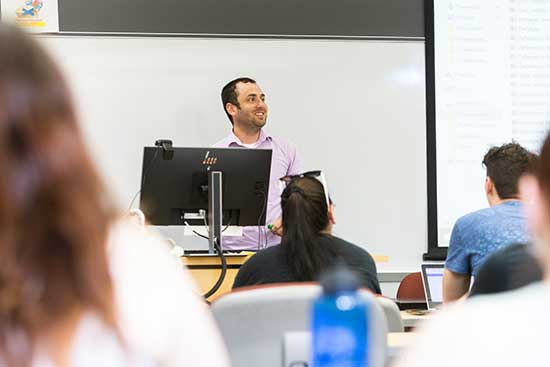 UW-Platteville student presents in political science class