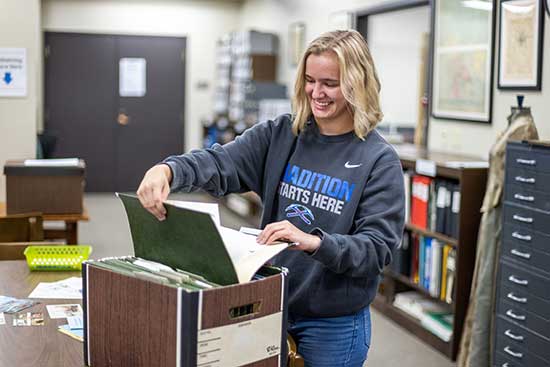 UW-Platteville history student researches in campus archive 