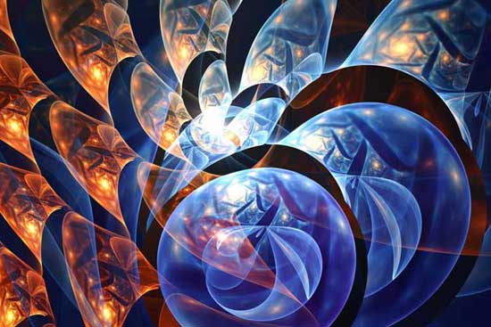 Rendering of a fractal with orange and blue colors
