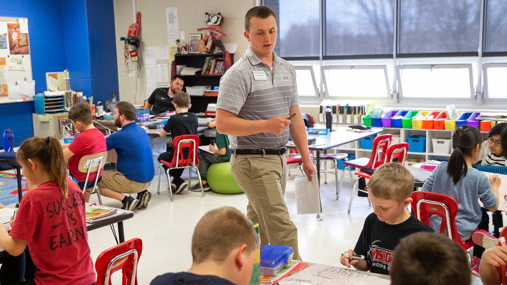 Student teacher in classroom