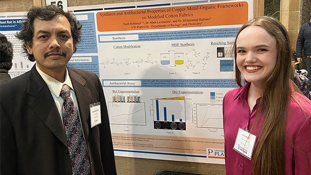 Faith Rothkopf, senior, chemistry, presents at Research in the Rotunda with Dr. Mohammad Rabbani, professor, chemistry
