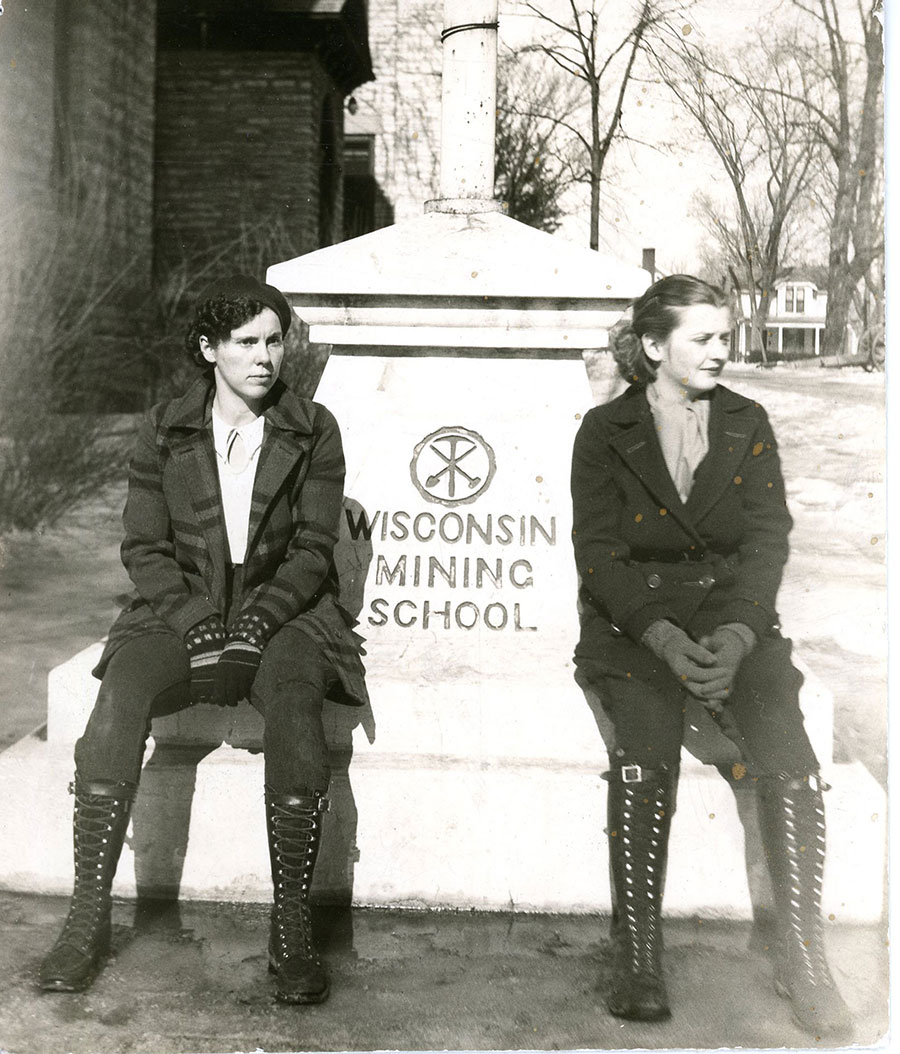 Two female UW-Platteville engineering students sit