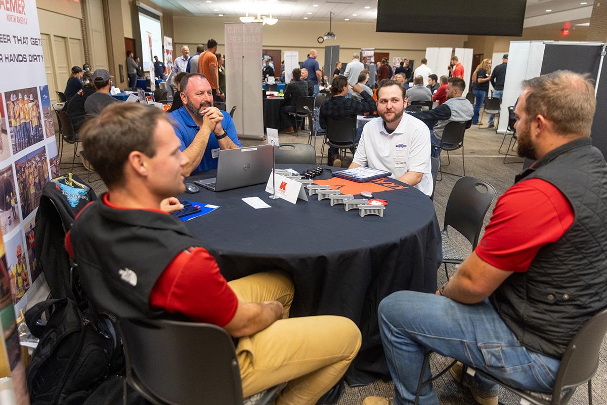 UW-Platteville student talking with employer from CG Schmidt at fall Construction Networking Event