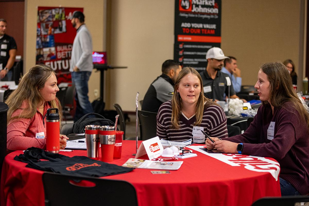 UW-Platteville student talking with employer from CG Schmidt at fall Construction Networking Event
