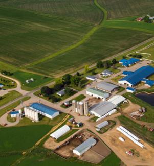 Aerial view of a farm