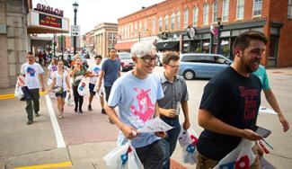 Group of young adults shopping in downtown Platteville