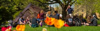 Students in a group in springtime outdoor class