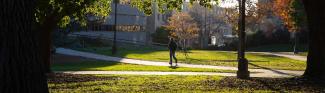 Student walking outside of Boebel Hall