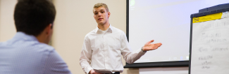 Finance student giving business pitch