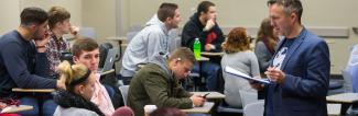 A group of UW-Platteville political science students attending a lecture