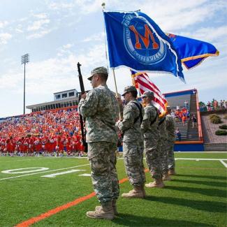 Military students at UW-Platteville football game