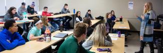 Students in sports management class lecture