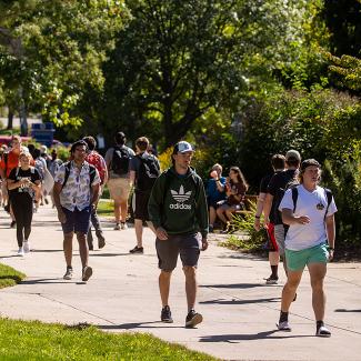 Students walking across campus