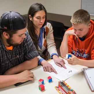 Mathematics students working on problems
