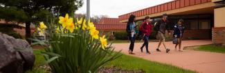 Baraboo sauk county students walking on campus in fall