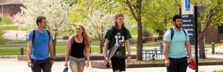 Richland students walking on campus in spring