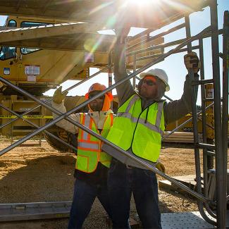 Students and construction site