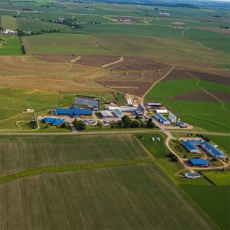 An aerial view of a large rural property