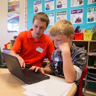 Student teacher working one-on-one