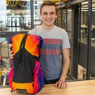 Student Josh Wood develops custom backpacks in Huff Center