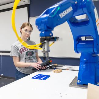 Student working in UW-Platteville Robotics Lab