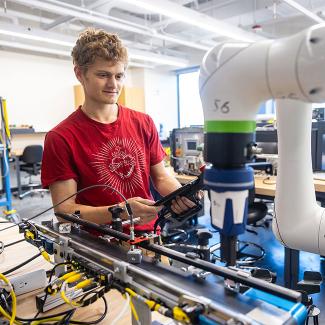 UW-Platteville student in testbed lab