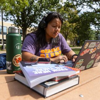 UW-Platteville student studying outside