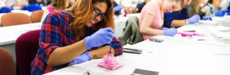 A forensic investigation student practicing fingerprinting 