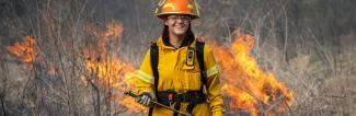 UW-Platteville student participating in controlled burn