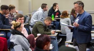 A group of UW-Platteville political science students attending a lecture
