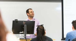UW-Platteville student presents in political science class