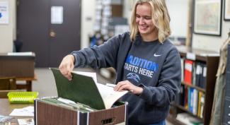 UW-Platteville history student researches in campus archive 