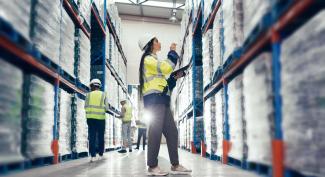 Professionals in the Supply Chain Management field review stock in warehouse