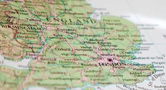 Closeup of European section of world map