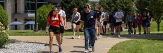 Kelli Pugliese leads a tour of the UW-Platteville campus