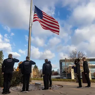 UW-Platteville veterans saluting flag
