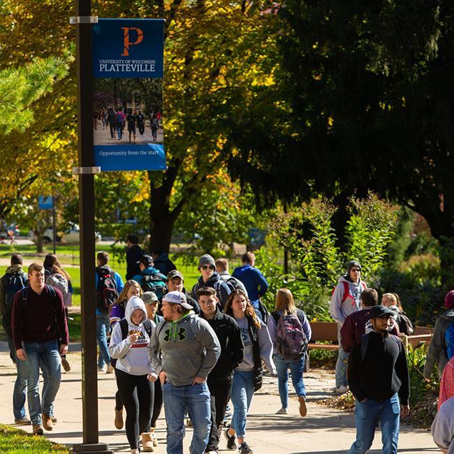 Fall campus students walking